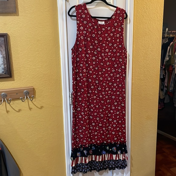 Brenda’s Shabby Sheik Dress Red and White Floral Print Ruffled Bottom - Picture 1 of 9